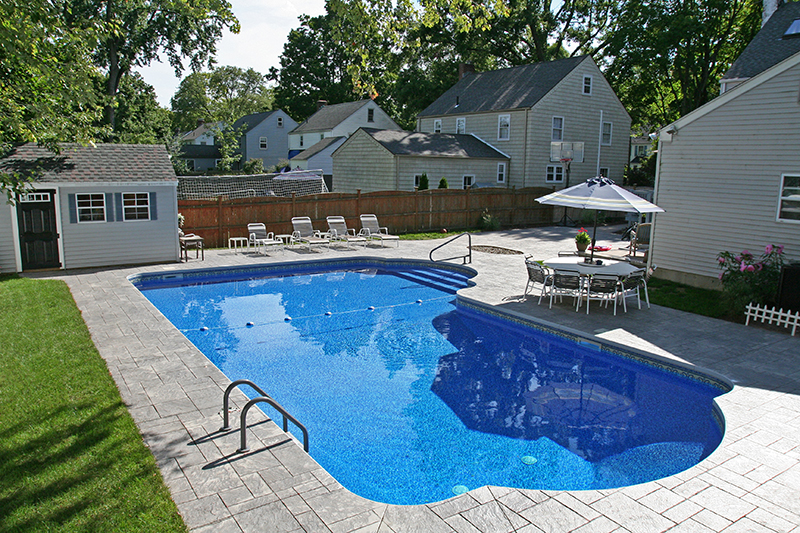Swimming pool and stamped concrete project example 136